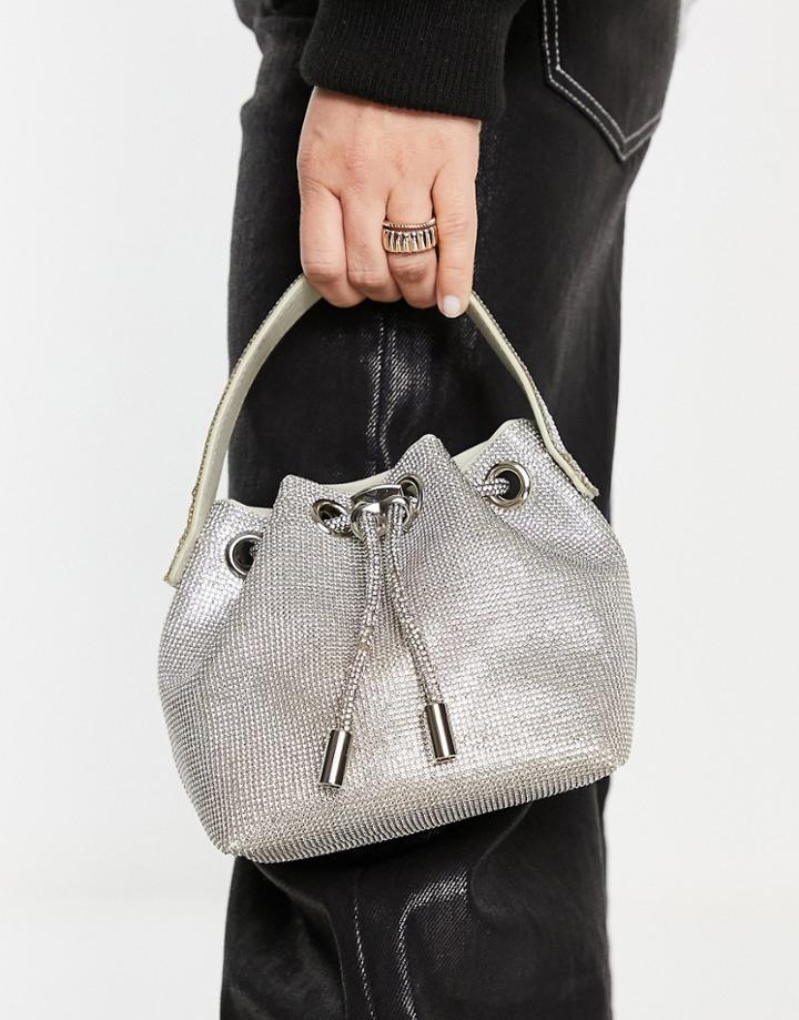 True Decadence Mini Grab Bag In Silver With Rhinestone Handle