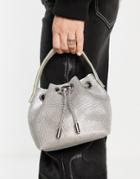 True Decadence Mini Grab Bag In Silver With Rhinestone Handle