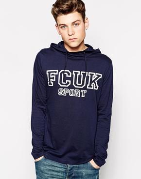 French Connection Long Sleeve T-shirt With Hood - Blue