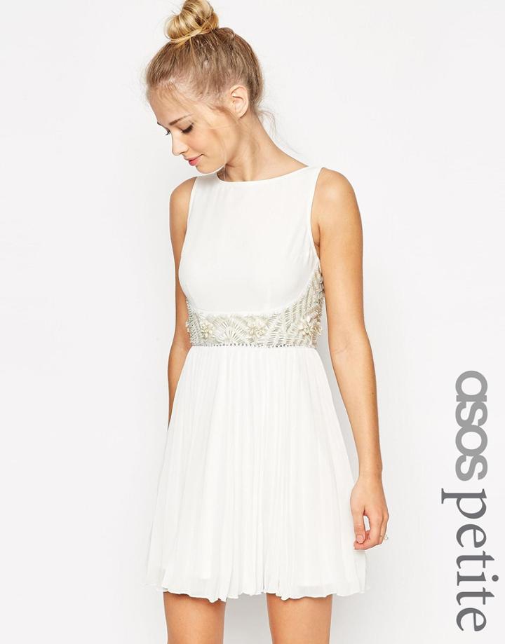 Asos Petite 3d Embellished Waist Pleated Skirt Mini Dress - White