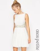 Asos Petite 3d Embellished Waist Pleated Skirt Mini Dress - White