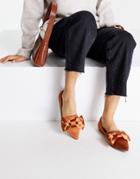 Asos Design Lake Bow Pointed Ballet Flats In Rust Satin-brown