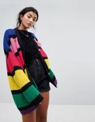 Lazy Oaf Oversized Cardigan In Bold Rainbow Stripe - Multi