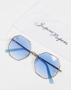 Jeepers Peepers Women's Round Sunglasses With Blue Lens In Gold