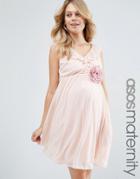 Asos Maternity Mini Dress With Corsage And Ruffle V-front - Pink