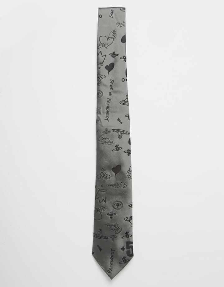 Vivienne Westwood Pattern Tie 7cm - Green