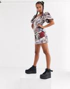 Jaded London Milk Maid Dress In Mixed Print With Corset Detail-multi