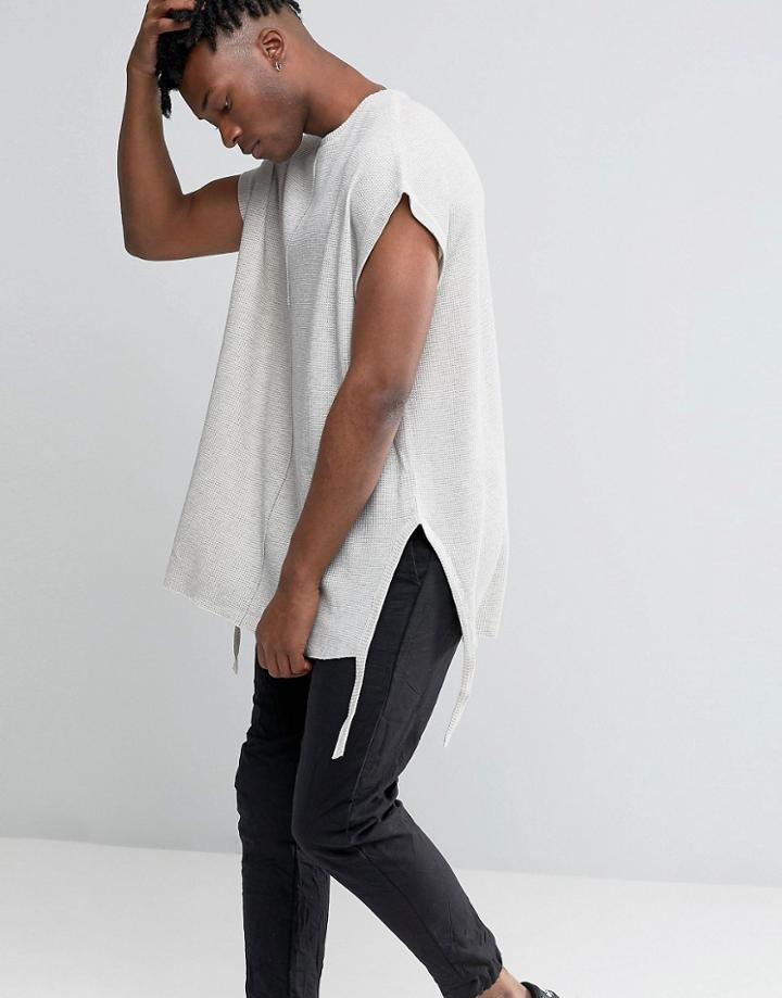Asos Super Oversized T-shirt In Waffle With Hanging Ties - Beige