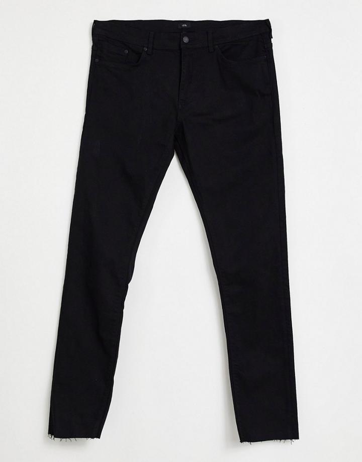 River Island Skinny Jeans With Raw Hem In Black