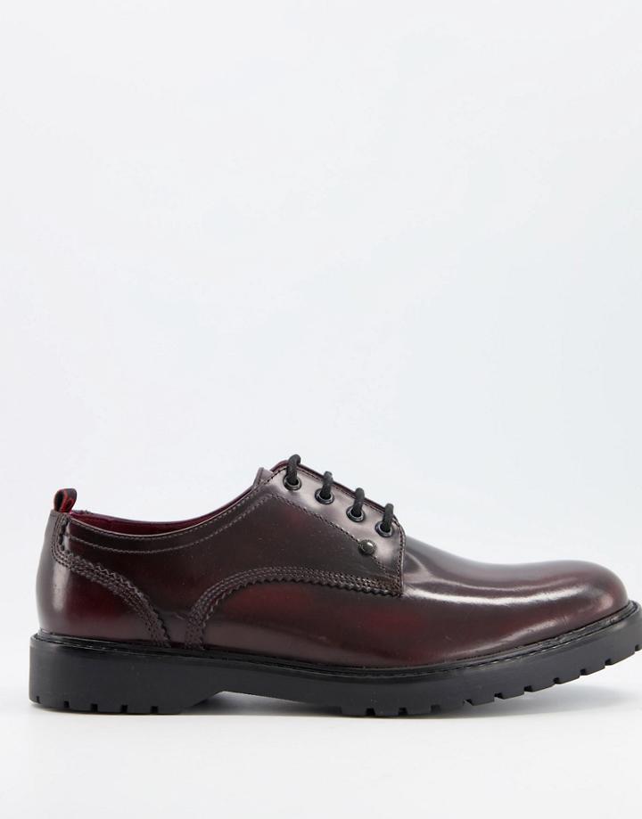 Base London Cog Lace Up Shoes In Hi Shine Bordo-red