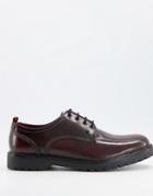 Base London Cog Lace Up Shoes In Hi Shine Bordo-red