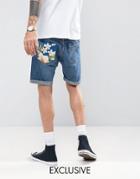 Reclaimed Vintage Revived Levis Shorts With Floral Pocket Patch - Blue