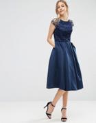 Chi Chi London Lace Cap Sleeve Dress With Full Skirt - Navy