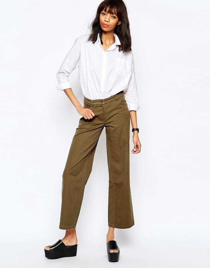 Monki Wide Leg Culottes - Khaki