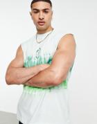 Topman Oversized Tie Dye Tank Top With Grape Chest Print In Green
