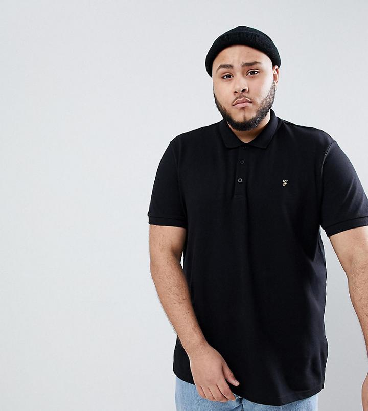 Farah Plus Blaney Slim Fit Pique Polo In Black - Black