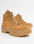 Asos Design Lace Up Boot In Tan Suede With Chunky Sole - Stone