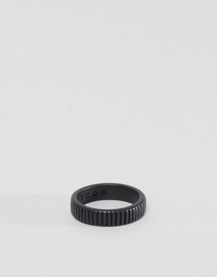 Icon Brand Segregated Band Ring In Black - Black