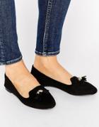 London Rebel Tassle Trim Slipper Shoes - Black