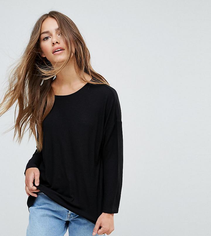 Asos Petite Oversized T-shirt With Batwing Detail - Black