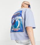 Collusion Boxy Fit T-shirt With Surf Print In Acid Wash Blue
