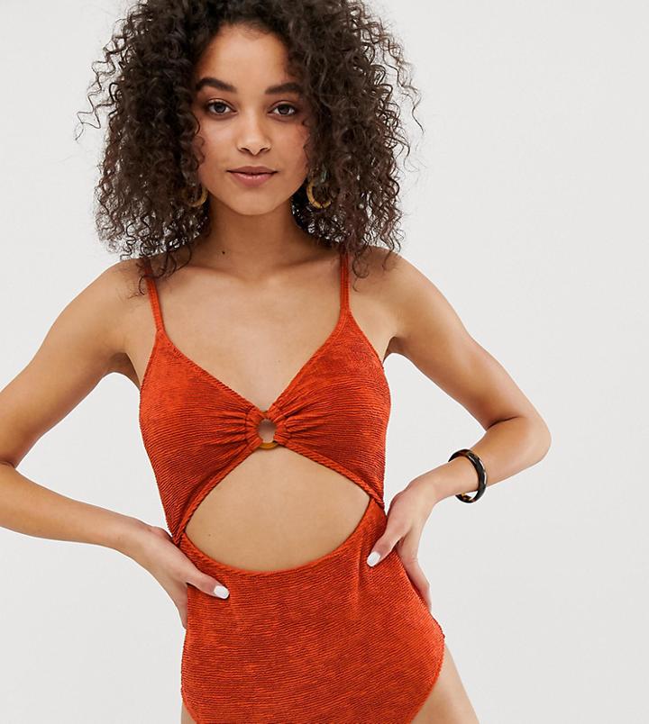 Warehouse Swimsuit With Ring Detail In Rust - Orange