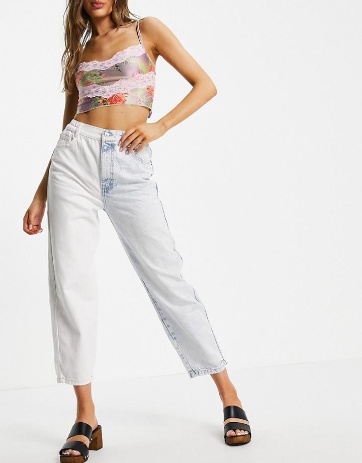 Bershka Elasticated Waist Balloon Jean In Two Tone-multi