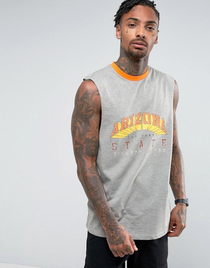 Asos Sleeveless T-shirt With Dropped Armhole And Arizona Print - Gray