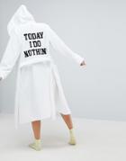 Asos Premium Towelling Embroidered Slogan Bath Robe - White