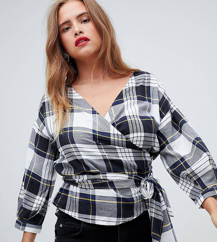 New Look Check Wrap Blouse - White