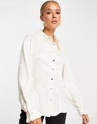 River Island Tie Cuff Satin Shirt In Cream-white