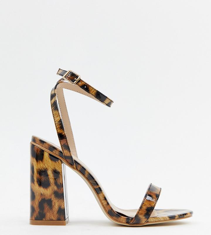 Raid Wide Fit Enya Leopard Print Patent Block Heeled Sandals - Multi