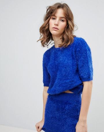 E.l.k Crop T-shirt In Fluffy Knit Co-ord - Blue