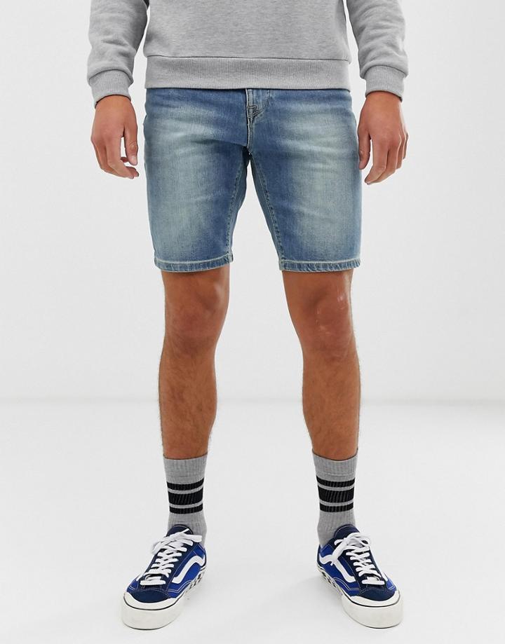 Asos Design Denim Shorts In Skinny Mid Wash