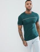 Asos Design Muscle T-shirt With Tipping And Piping In Green - Green
