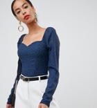 Fashion Union Tall Square Neck Long Sleeved Top In Ditsy Floral - Blue