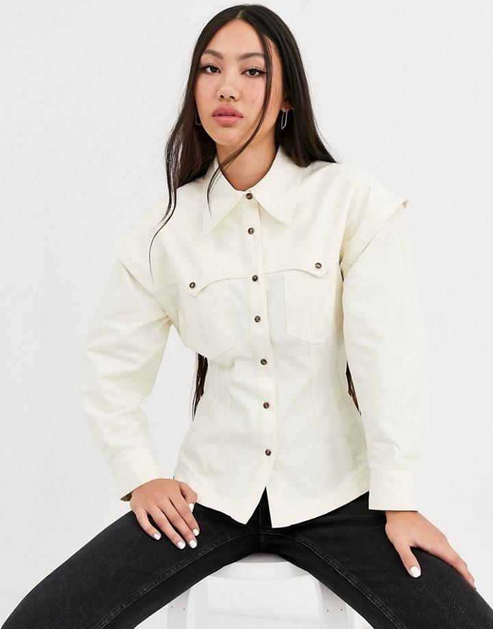 Asos White Twill Utility Shirt-cream