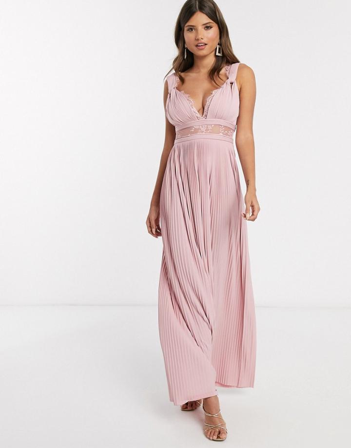 Asos Design Premium Twist Strap Lace Insert Maxi Dress In Soft Pink
