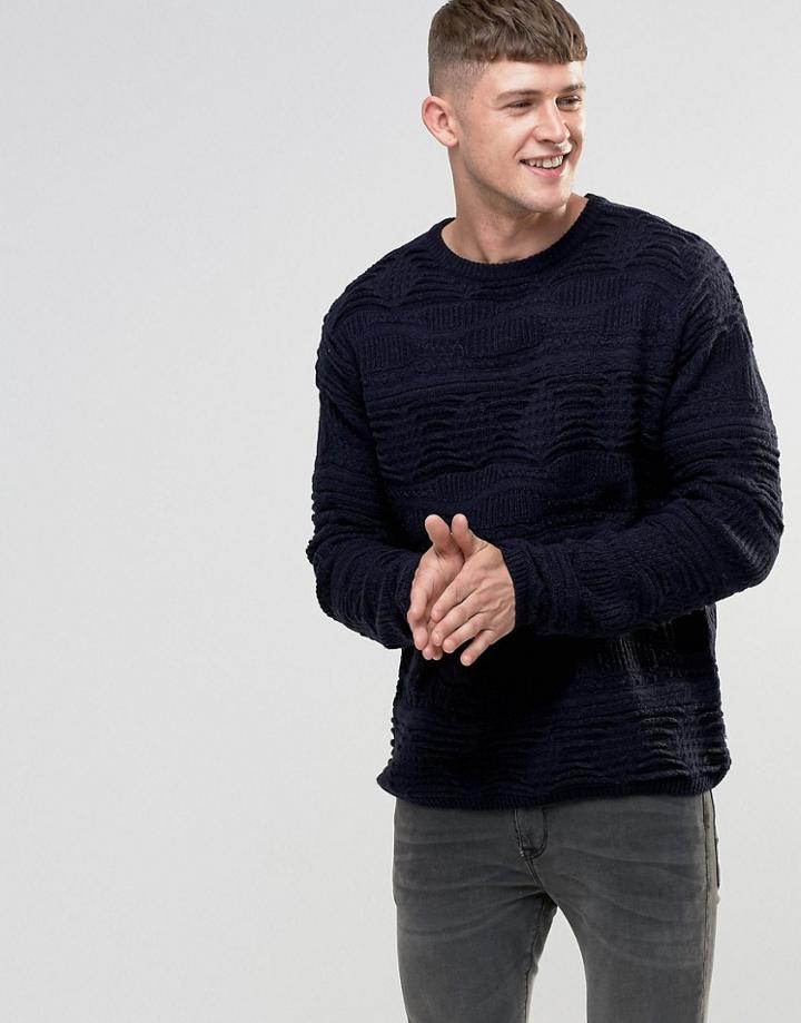 Bellfield 3d Textured Knitted Sweater - Navy