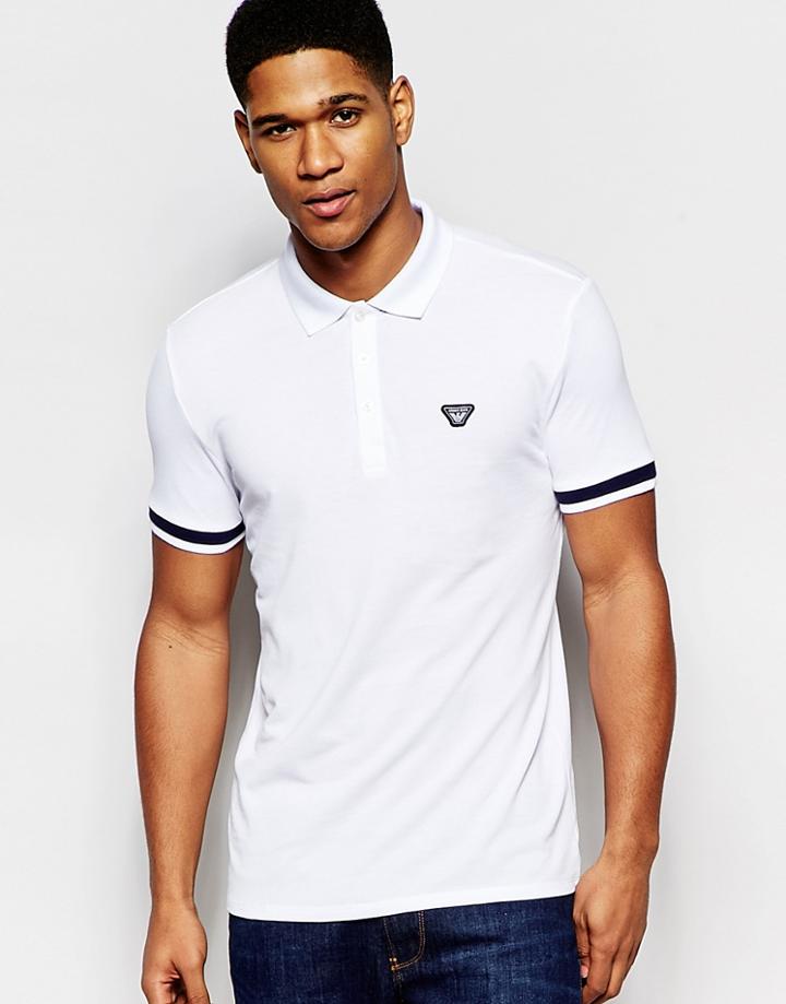 Armani Jeans Polo Shirt With Tipped Cuff Slim Fit - White