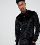 Asos Design Tall Regular Fit Crushed Velvet Shirt In Black - Black