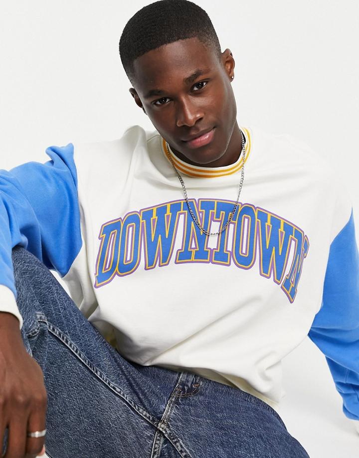 Asos Design Oversized Sweatshirt In Color Block With Chest City Print-neutral