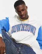 Asos Design Oversized Sweatshirt In Color Block With Chest City Print-neutral