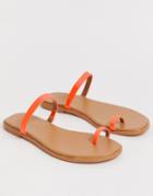Asos Design Freedom Toe Loop Flat Sandals In Neon Orange - Orange