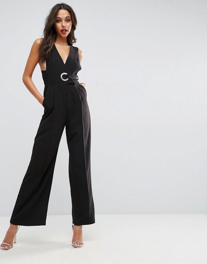 Asos Tailored Sleeveless Wrap Jumpsuit With Large Eyelet - Black