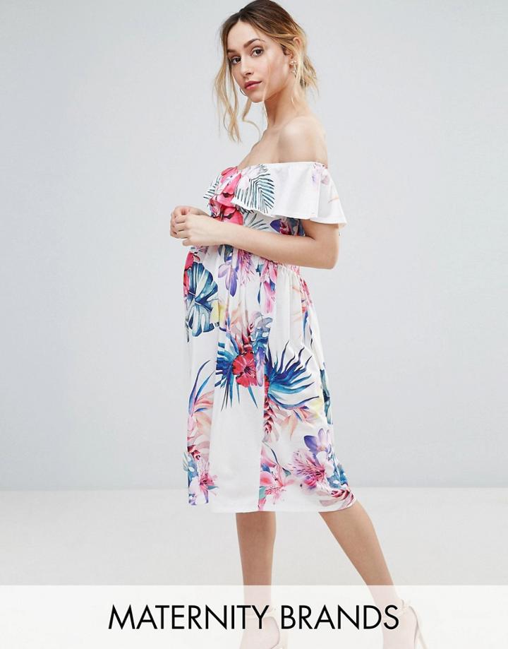 Bluebelle Maternity Tropical Printed Bardot Dress - Multi