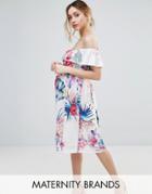 Bluebelle Maternity Tropical Printed Bardot Dress - Multi