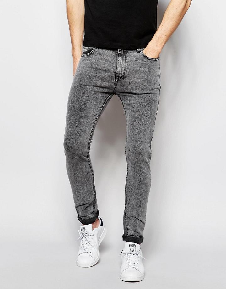 Pull & Bear Super Skinny Jeans In Acid Wash - Gray