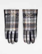 Boardmans Check Boucle Gloves With Chain Detail In Black