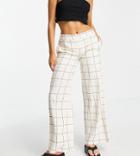 Vila Exclusive Linen Touch Wide Leg Pants In Cream Grid Check-white